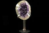 Amethyst Geode With Calcite & Polished Face - Metal Stand #83735-1
